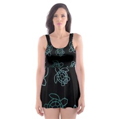 Blue Turtles On Black Skater Dress Swimsuit by contemporary