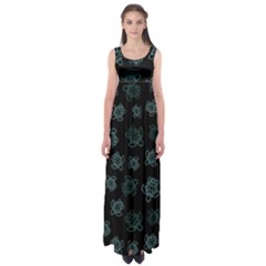 Blue Turtles On Black Empire Waist Maxi Dress