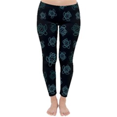 Blue Turtles On Black Classic Winter Leggings