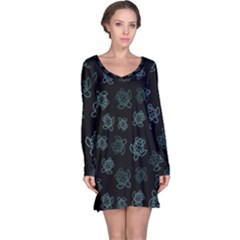 Blue Turtles On Black Long Sleeve Nightdress by contemporary