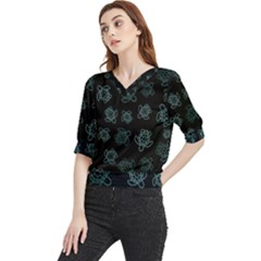 Blue Turtles On Black Quarter Sleeve Blouse