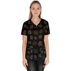 Blue Turtles On Black Women s V-neck Scrub Top