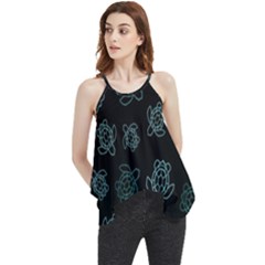 Blue Turtles On Black Flowy Camisole Tank Top