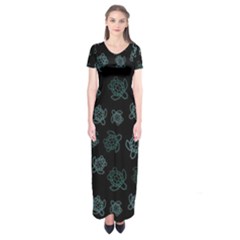 Blue Turtles On Black Short Sleeve Maxi Dress by contemporary