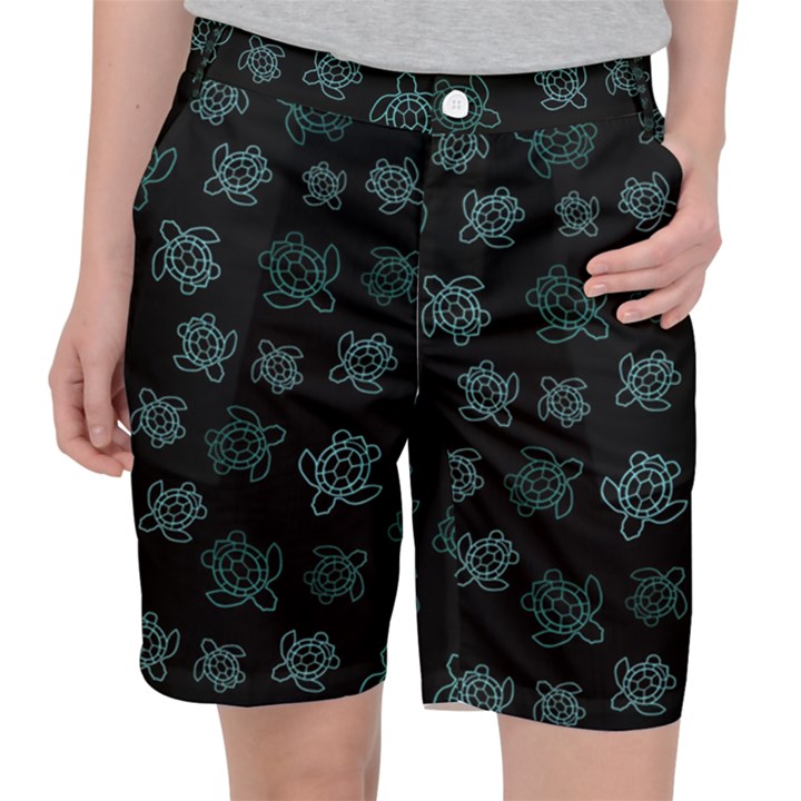 Blue Turtles On Black Pocket Shorts