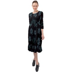 Blue Turtles On Black Ruffle End Midi Chiffon Dress by contemporary