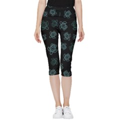 Blue Turtles On Black Inside Out Lightweight Velour Capri Leggings 