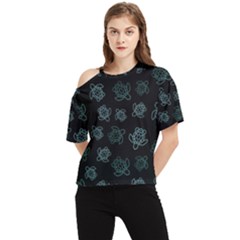 Blue Turtles On Black One Shoulder Cut Out Tee