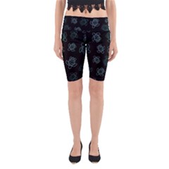 Blue Turtles On Black Yoga Cropped Leggings