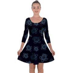 Blue Turtles On Black Quarter Sleeve Skater Dress by contemporary