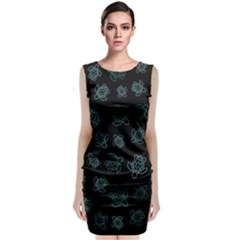 Blue Turtles On Black Sleeveless Velvet Midi Dress