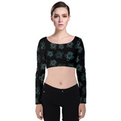 Blue Turtles On Black Velvet Long Sleeve Crop Top by contemporary