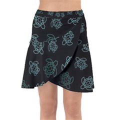 Blue Turtles On Black Wrap Front Skirt