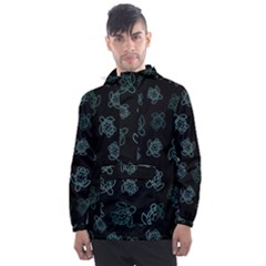 Blue Turtles On Black Men s Front Pocket Pullover Windbreaker