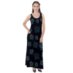 Blue Turtles On Black Sleeveless Velour Maxi Dress by contemporary