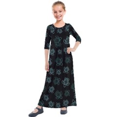 Blue Turtles On Black Kids  Quarter Sleeve Maxi Dress by contemporary