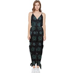 Blue Turtles On Black Sleeveless Tie Ankle Jumpsuit