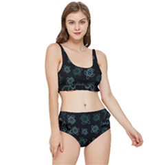 Blue Turtles On Black Frilly Bikini Set