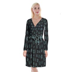 Blue Turtles On Black Long Sleeve Velvet Front Wrap Dress by contemporary