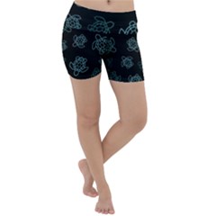 Blue Turtles On Black Lightweight Velour Yoga Shorts by contemporary