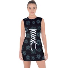 Blue Turtles On Black Lace Up Front Bodycon Dress