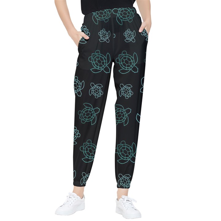 Blue Turtles On Black Tapered Pants