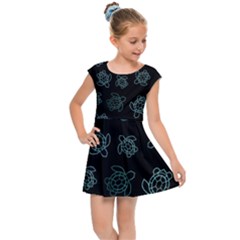 Blue Turtles On Black Kids  Cap Sleeve Dress