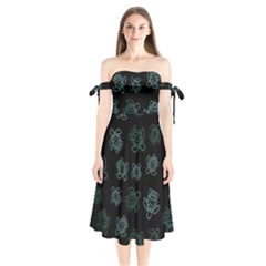 Blue Turtles On Black Shoulder Tie Bardot Midi Dress by contemporary