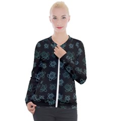 Blue Turtles On Black Casual Zip Up Jacket