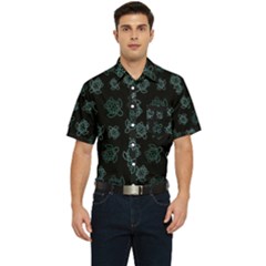 Blue Turtles On Black Men s Short Sleeve Pocket Shirt 