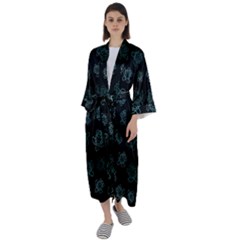 Blue Turtles On Black Maxi Satin Kimono by contemporary