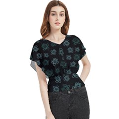 Blue Turtles On Black Butterfly Chiffon Blouse