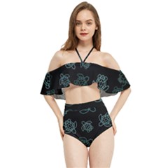 Blue Turtles On Black Halter Flowy Bikini Set  by contemporary