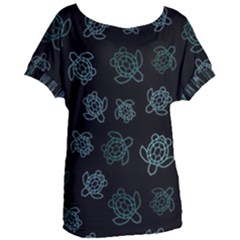 Blue Turtles On Black Women s Oversized Tee