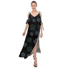 Blue Turtles On Black Maxi Chiffon Cover Up Dress by contemporary