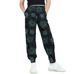 Blue Turtles On Black Kids  Elastic Waist Pants by contemporary