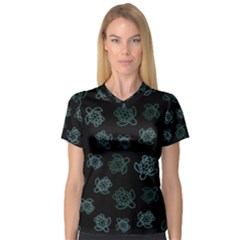 Blue Turtles On Black V-neck Sport Mesh Tee