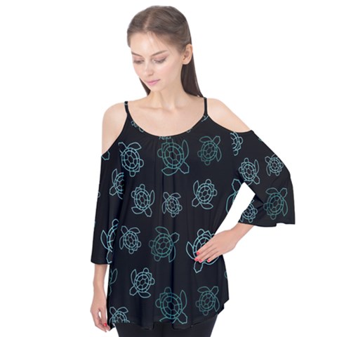 Blue Turtles On Black Flutter Tees by contemporary