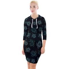 Blue Turtles On Black Quarter Sleeve Hood Bodycon Dress by contemporary