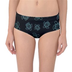 Blue Turtles On Black Mid-waist Bikini Bottoms by contemporary