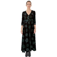 Blue Turtles On Black Button Up Boho Maxi Dress