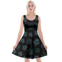 Blue Turtles On Black Reversible Velvet Sleeveless Dress