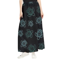 Blue Turtles On Black Maxi Chiffon Skirt