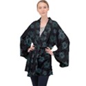 Blue Turtles On Black Long Sleeve Velvet Kimono  View1