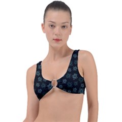 Blue Turtles On Black Ring Detail Bikini Top by contemporary