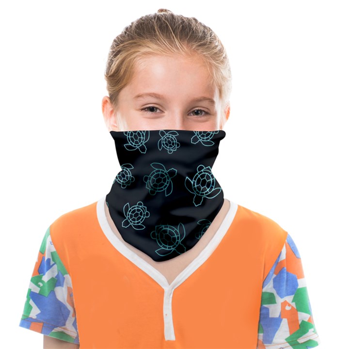 Blue Turtles On Black Face Covering Bandana (Kids)