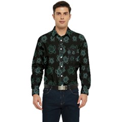 Blue Turtles On Black Men s Long Sleeve Pocket Shirt 