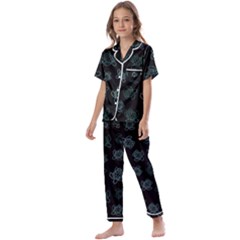 Blue Turtles On Black Kids  Satin Short Sleeve Pajamas Set