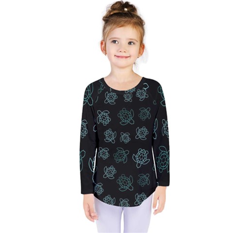 Blue Turtles On Black Kids  Long Sleeve Tee by contemporary