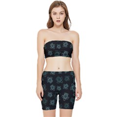 Blue Turtles On Black Stretch Shorts And Tube Top Set by contemporary